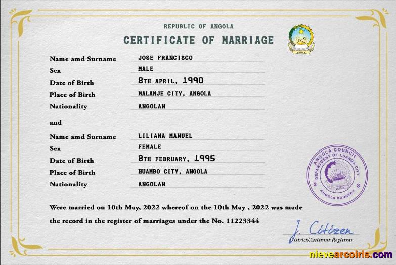 Angola marriage certificate